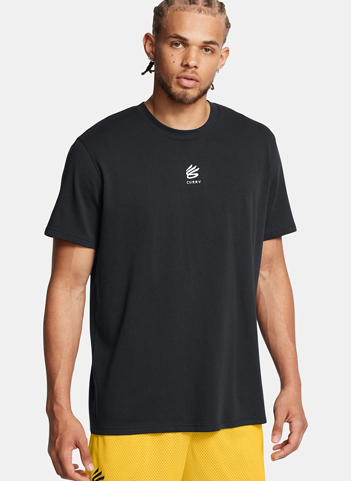 Siyah Erkek Yuvarlak Yaka Normal Kalıp T-Shirt 1387107-001 Curry Hvyweight Logo Te