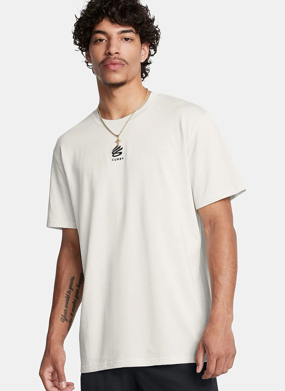 Beyaz Erkek Yuvarlak Yaka Normal Kalıp T-Shirt 1387107-114 Curry Hvyweight Logo Te