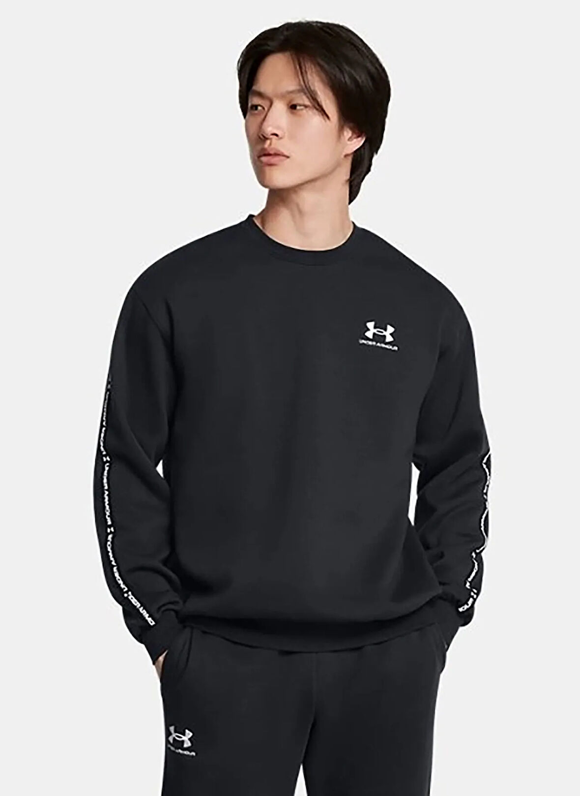 1389357-001 UA Icon Fleece Crew Tap Yuvarlak Yaka Fitted Siyah Erkek Sweatshirt