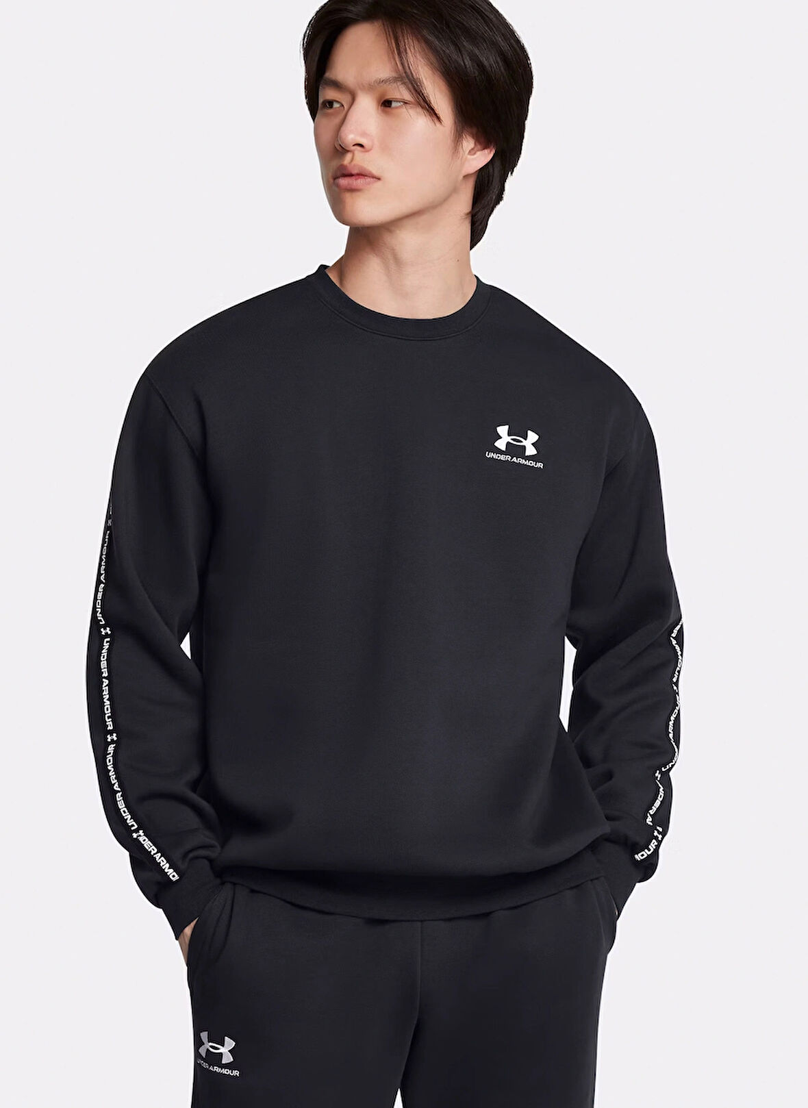 1389357-390 UA Icon Fleece Crew Tap Haki Yuvarlak Yaka Normal Kalıp Erkek Sweatshirt