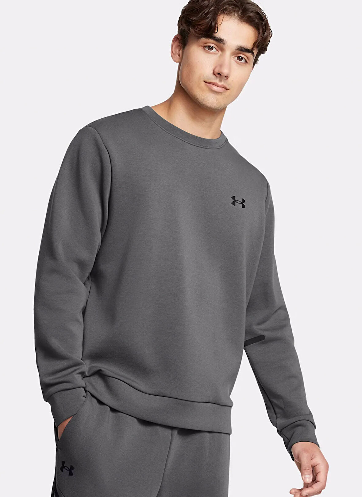 1389351-025 UA Unstoppable Flc Crew Gri Yuvarlak Yaka Fitted Erkek Sweatshirt
