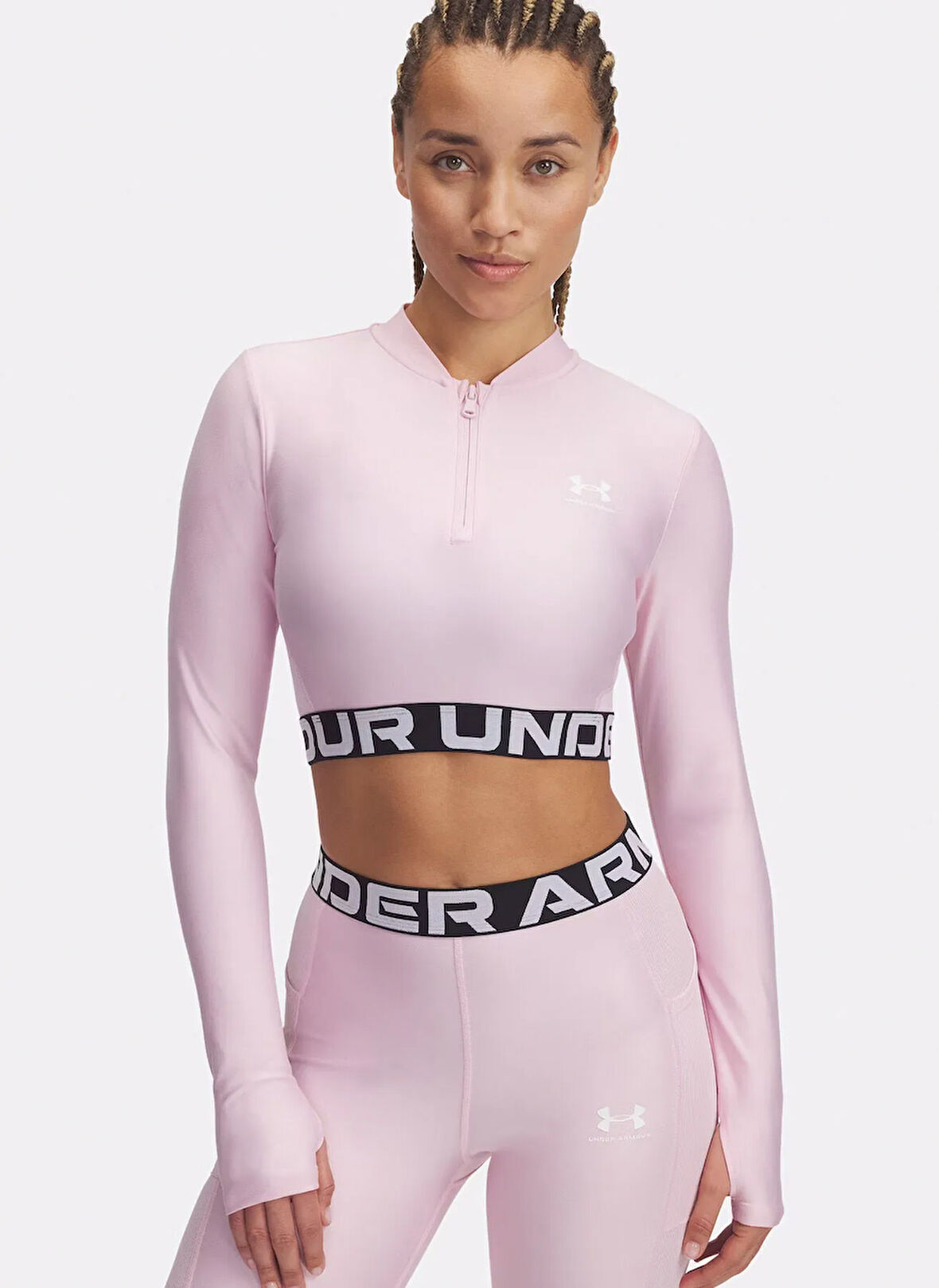 1388692-647 HeatGear Rib 1/4 Zip LS Fermuarlı Yaka Fitted Pembe Kadın T-Shirt