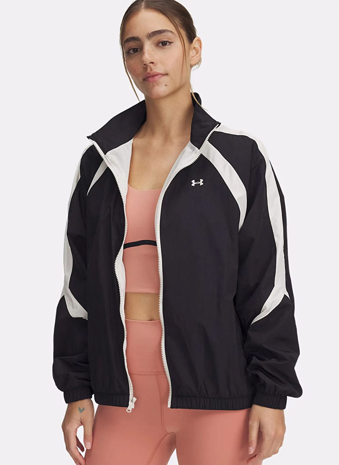 Under Armour 6000278-001 Icon Crinkle Track Jack Siyah Loose Fit Düz Kadın Zip Ceket
