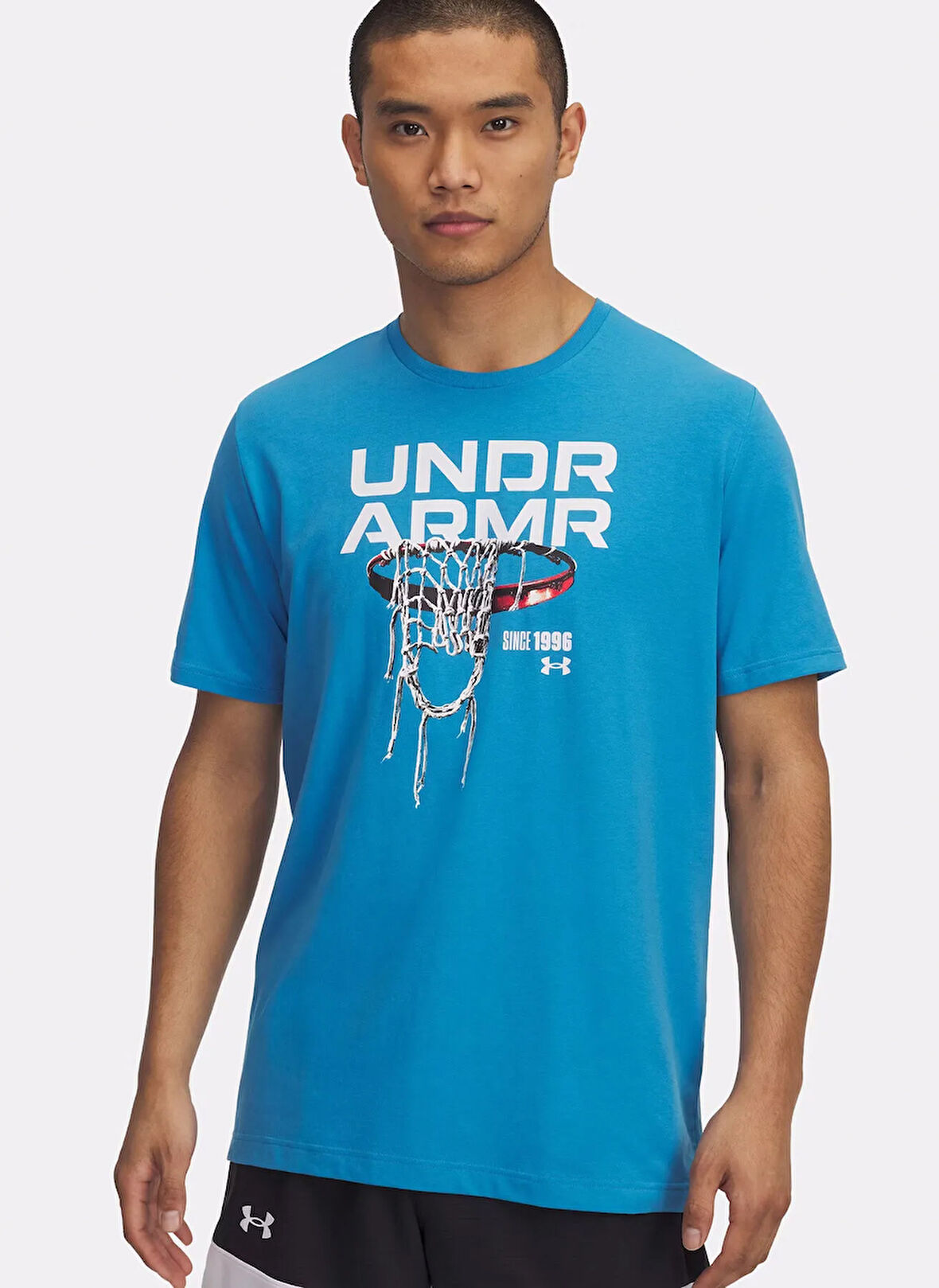 1390188-452 UA M 60/40s Hoops Net S Yuvarlak Yaka Loose Fit Baskılı Mavi Erkek T-Shirt