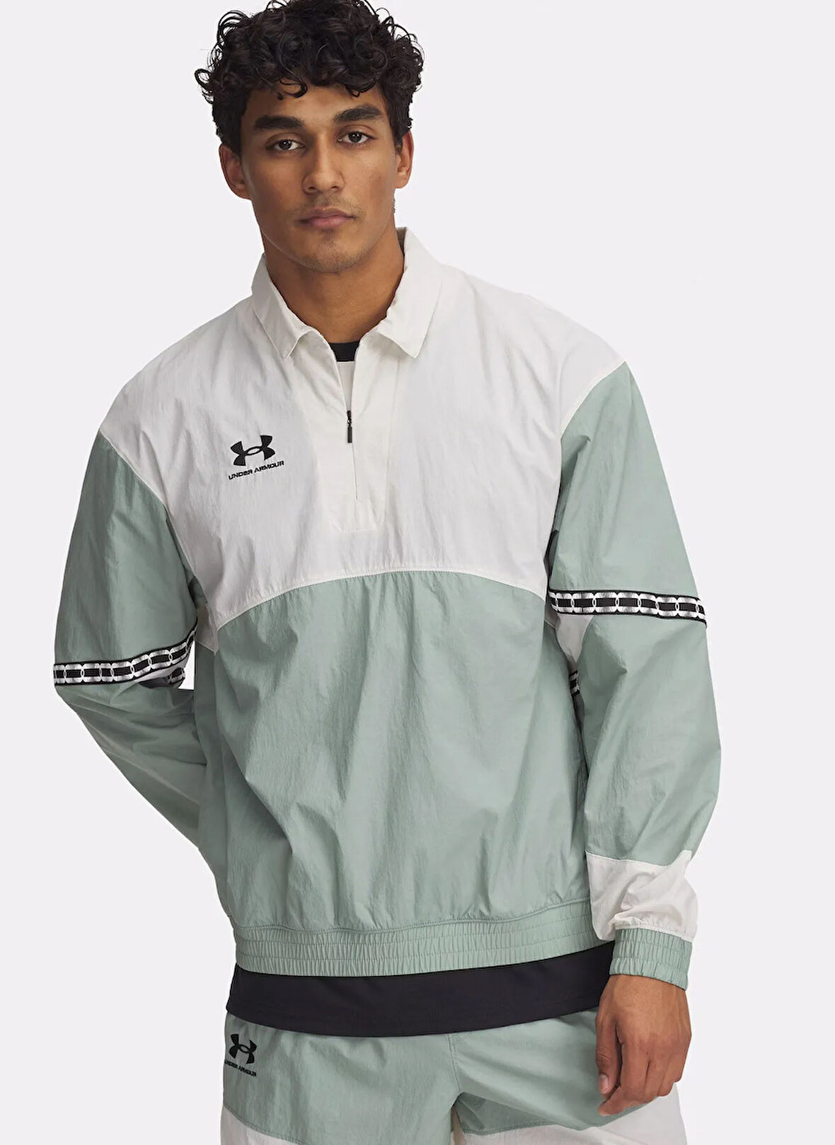 1387923-348 UA M's 96 Terrace Drill Fermuarlı Yaka Loose Fit Yeşil Erkek Sweatshirt
