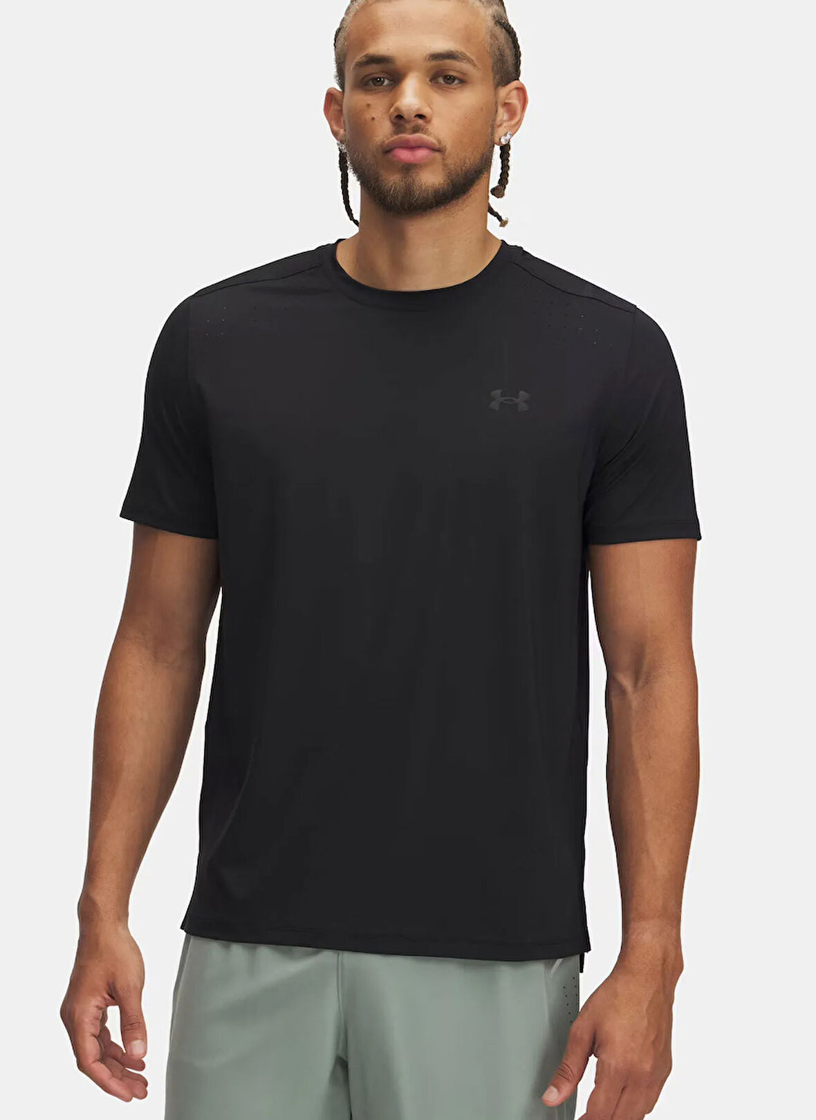 Under Armour 1389802-001-UA Launch Elite Shortsl Siyah Bisiklet Yaka Normal Düz Erkek T-Shirt