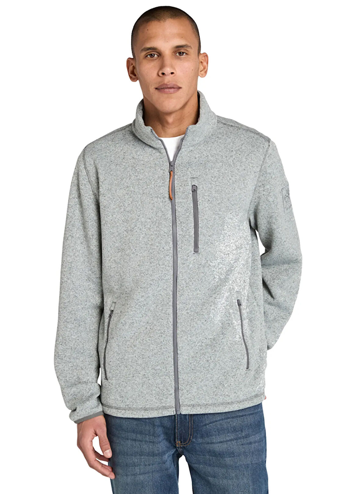 Timberland TB0A44T10521-Melange Fleece Jacket Gri Regular Fit Taşlamalı Erkek Ceket