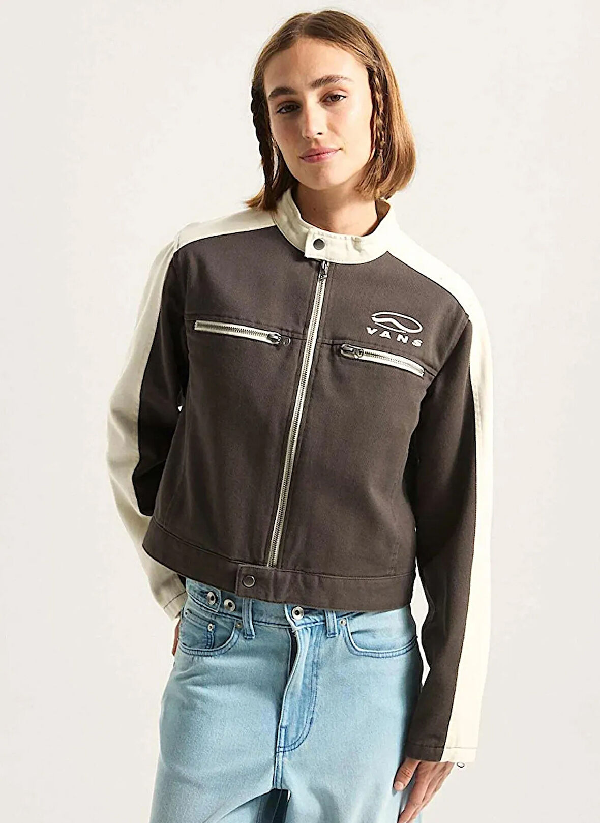 Vans VN000R3HEMV1-Ryden Biker Jacket Siyah Normal Düz Kadın Zip Ceket