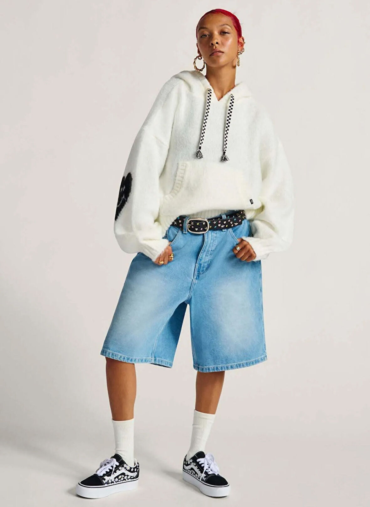 Vans VN000R52FS81-Kawaii Sweater Hoodie Bej Kapüşon Yaka Normal Düz Kadın Sweatshırt