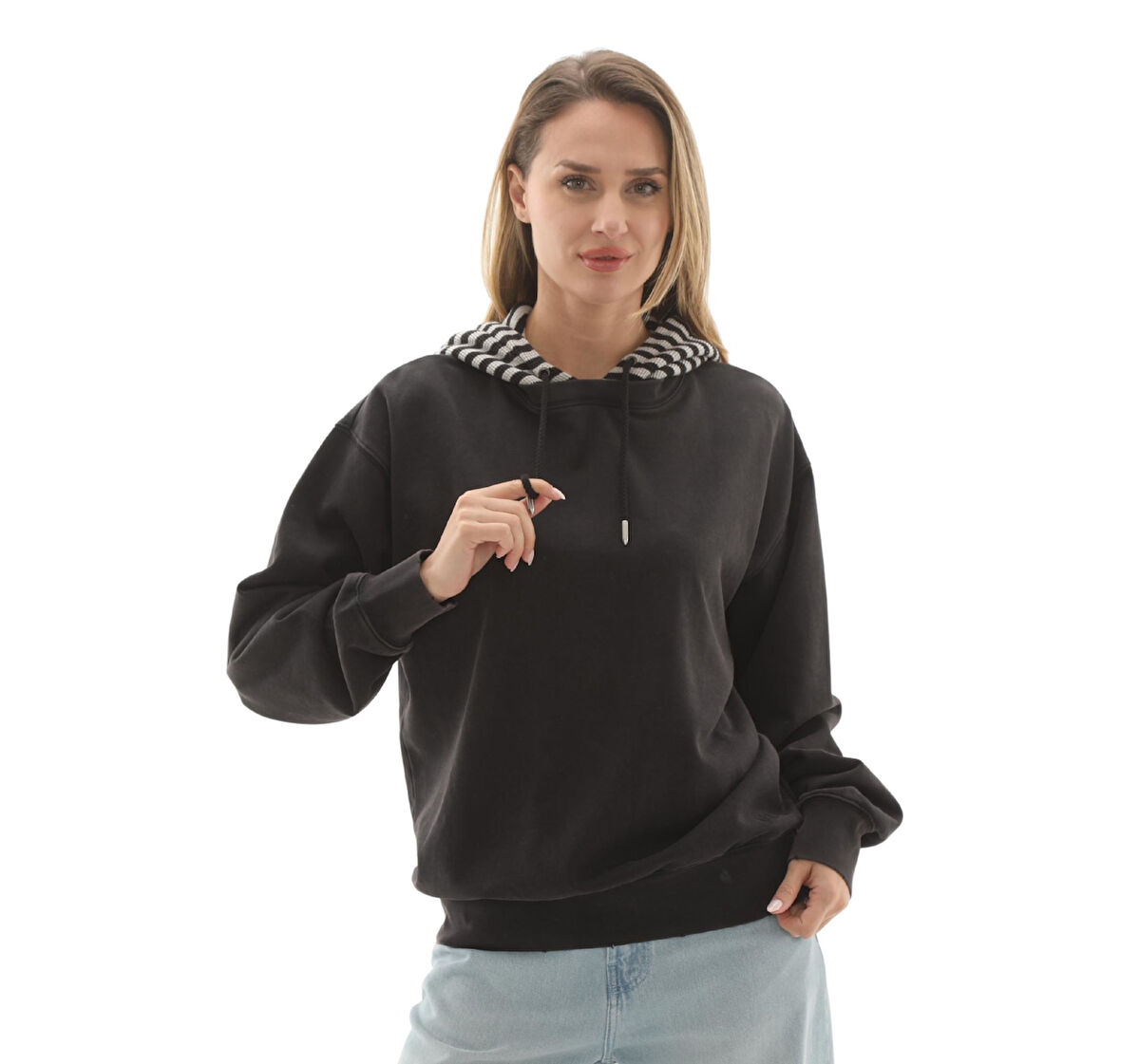 000R3FBLK1-R Vans Effy Hooded Crew Kadın Sweatshirt Siyah