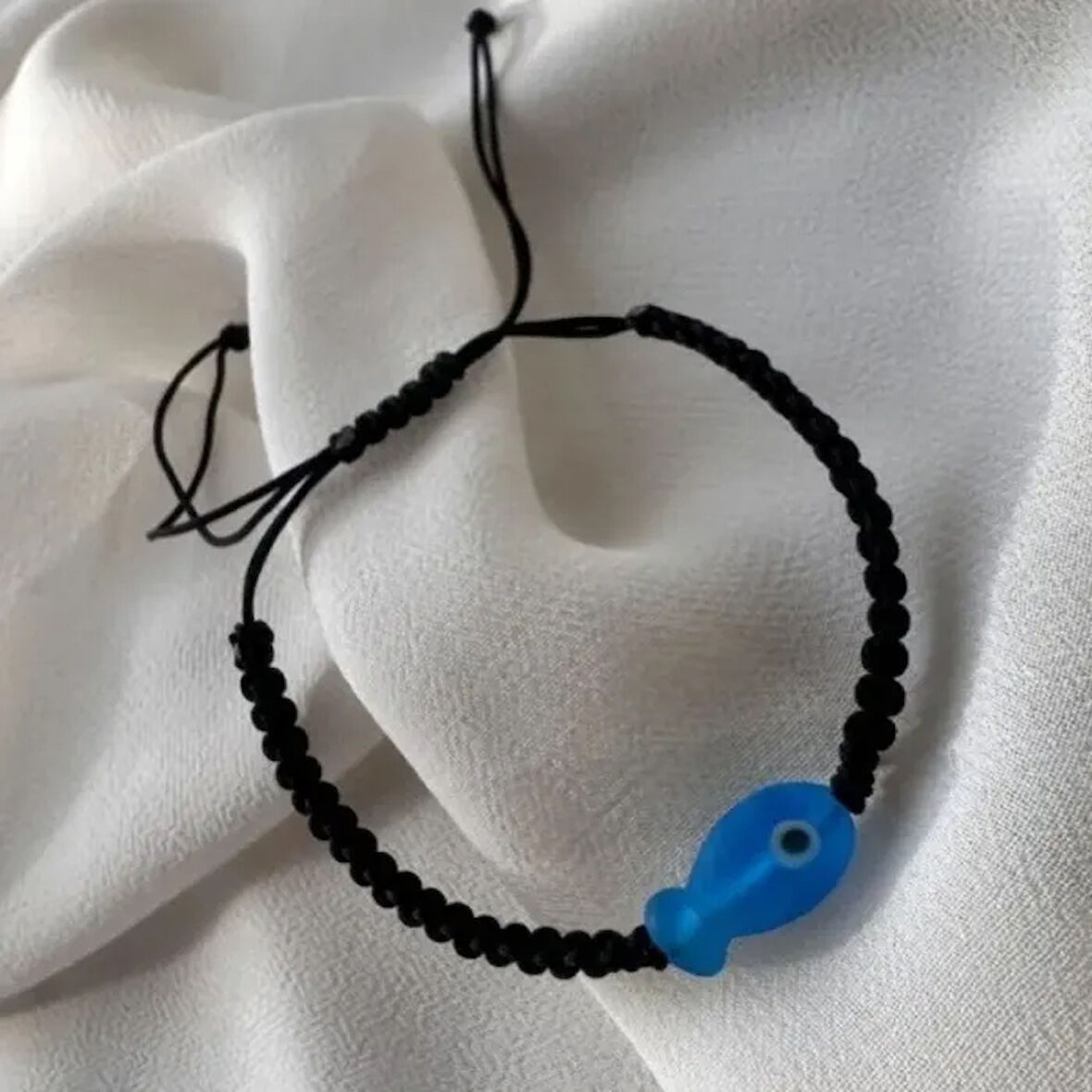 Uretti - Ayşe 5609 - 2235 El Yapımı Makrome İp Murano Cam Balık Model Bileklik - Mavi