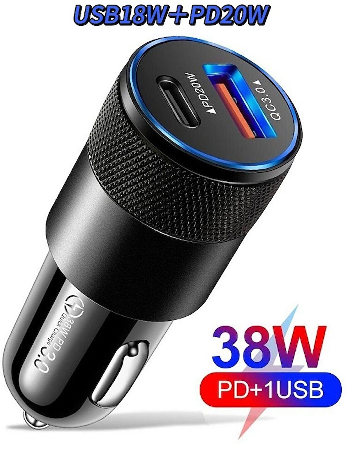 Universal Type-c Ve Usb Girişli Araç Çakmaklık Şarj Aleti Çift Girişli Araba Şarz Soketi