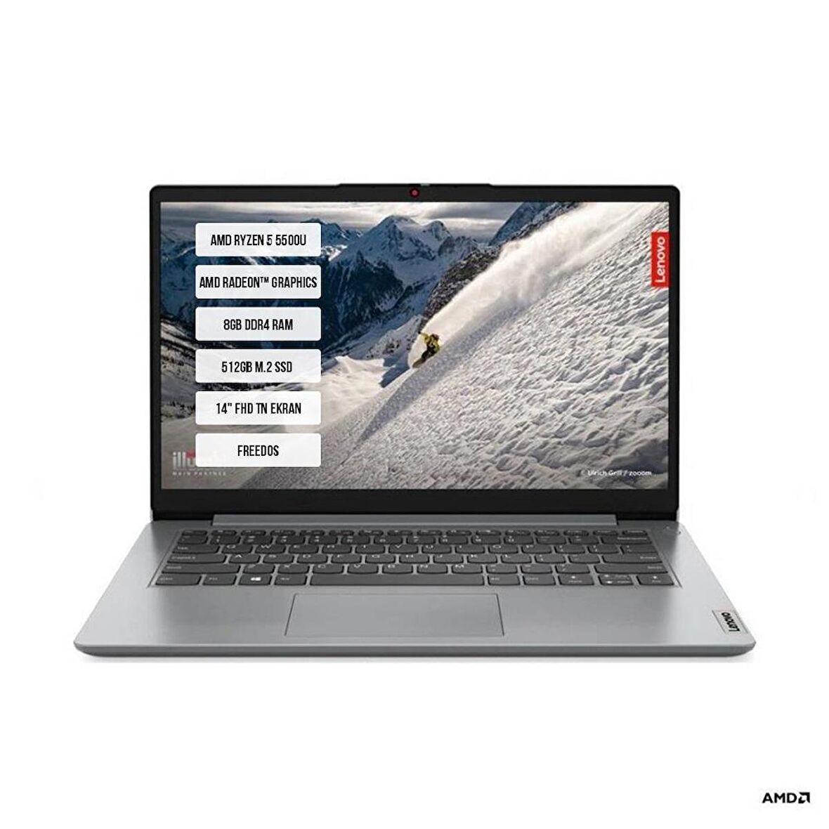Lenovo IdeaPad 1 82R3007STX Ryzen5 5500U 8GB 512SSD 14" FHD FreeDOS Dizüstü Bilgisayar