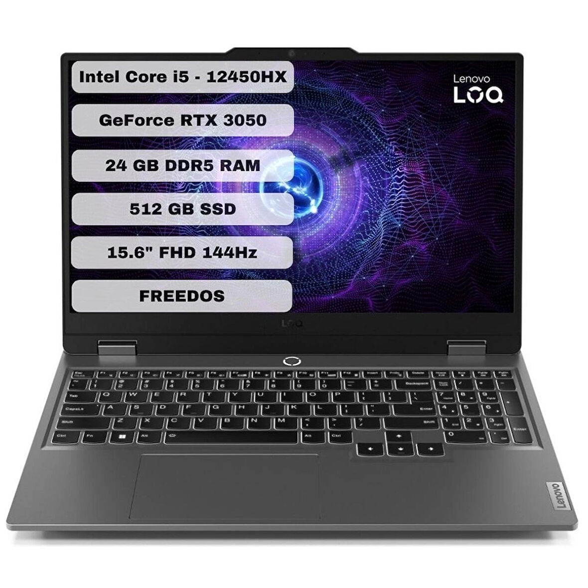 Lenovo LOQ Intel Core i5 12450HX 24GB 512GB SSD RTX3050 Freedos 15.6" FHD Taşınabilir Bilgisayar 83GS0099TR