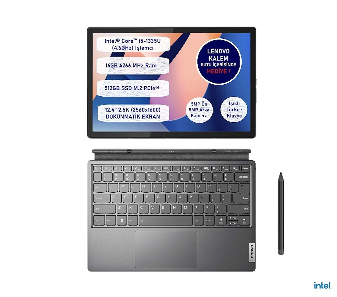 Lenovo Ideapad Duet5 Intel® Core™ I5-1335U 16GB 512SSD 12,4" 83B3006PTX Freedos Dokunmatik Bilgisayar