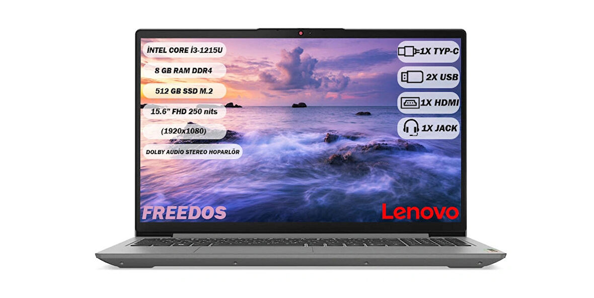 Lenovo Ideapad 3 i3-1215U 8 GB 512 GB SSD 15.6" FHD 82RK0181TX