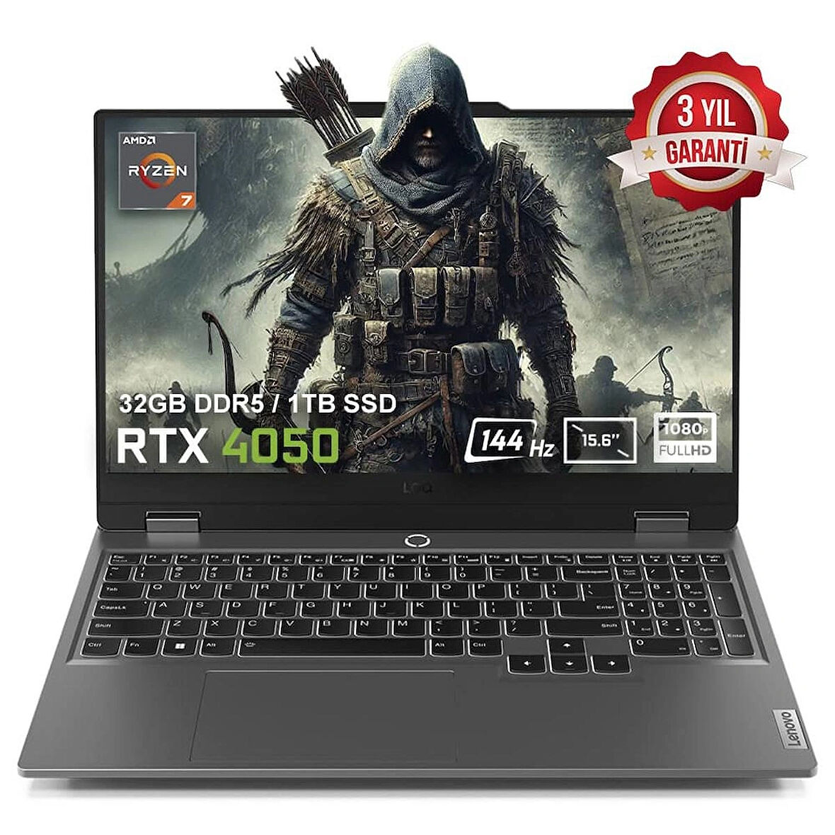 Lenovo LOQ 15ARP9 83JC00E3TRv2 AMD Ryzen 7-7435HS 32GB DDR5 1TB SSD RTX4050 6GB 15.6 inç 144Hz Full HD FreeDos Gaming Laptop