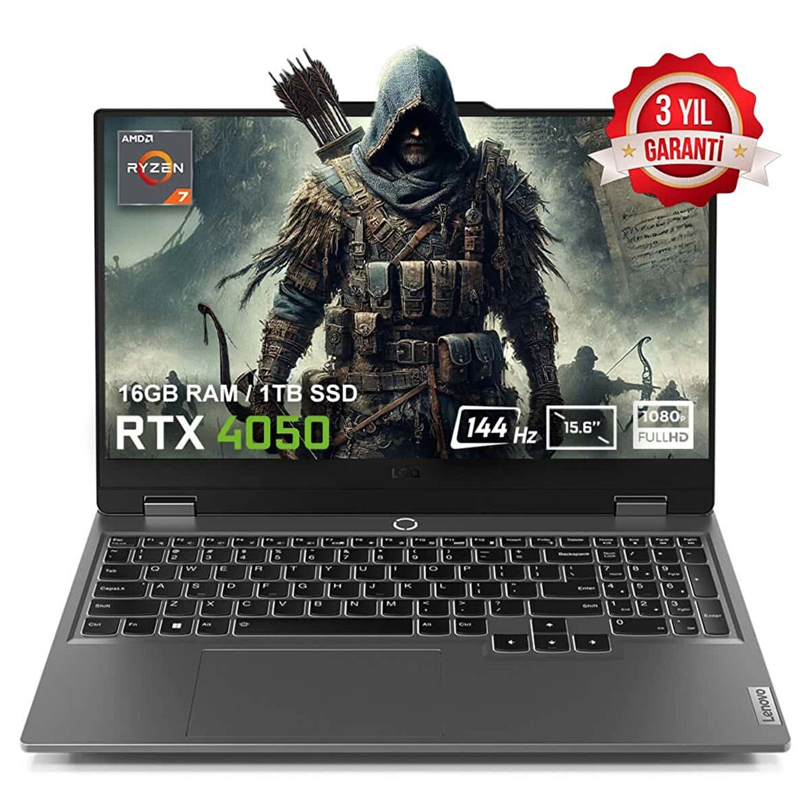 Lenovo LOQ 15ARP9 83JC00E3TRv4 AMD Ryzen 7-7435HS 16GB DDR5 1TB SSD RTX4050 6GB 15.6 inç 144Hz Full HD FreeDos Gaming Laptop