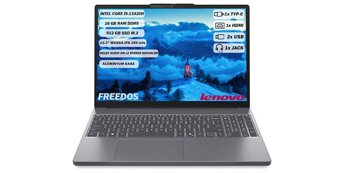 LENOVO IdeaPad Slim3 Intel Core i5-13420H 16 GB 512 GB SSD 15.3" WUXGA IPS FreeDOS  Dizüstü Bilgisayar 83K1003MTR