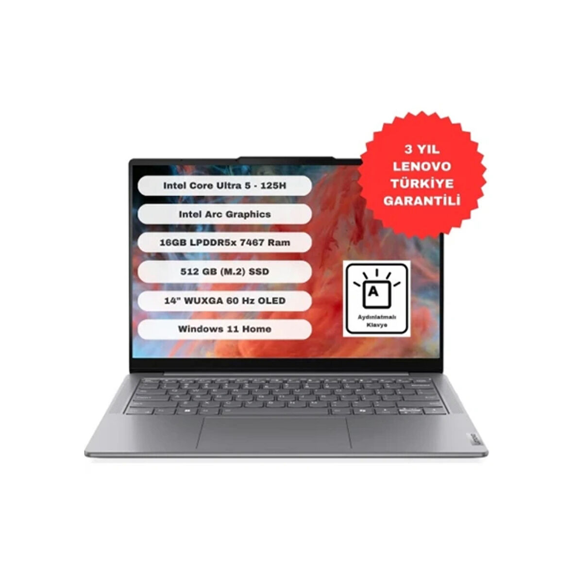 Lenovo Yoga Slim 7 Intel Core Ultra 5 125H 16GB 512GB SSD Windows 11 Home 14" WUXGA Taşınabilir Bilgisayar 83CV007NTR