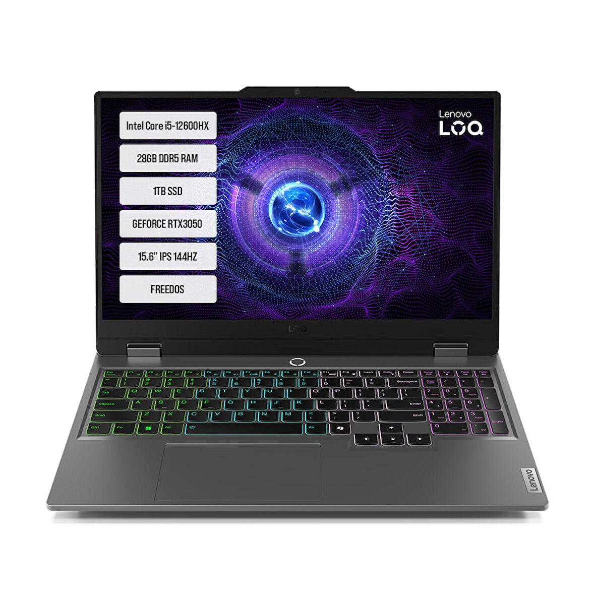 Lenovo LOQ 15IAX9 83GS00Q8TR-06 Intel Core i5-12600HX 28GB DDR5 1TB SSD RTX3050-6GB 95W 15.6" IPS 144HZ FreeDos Taşınabilir Bilgisayar