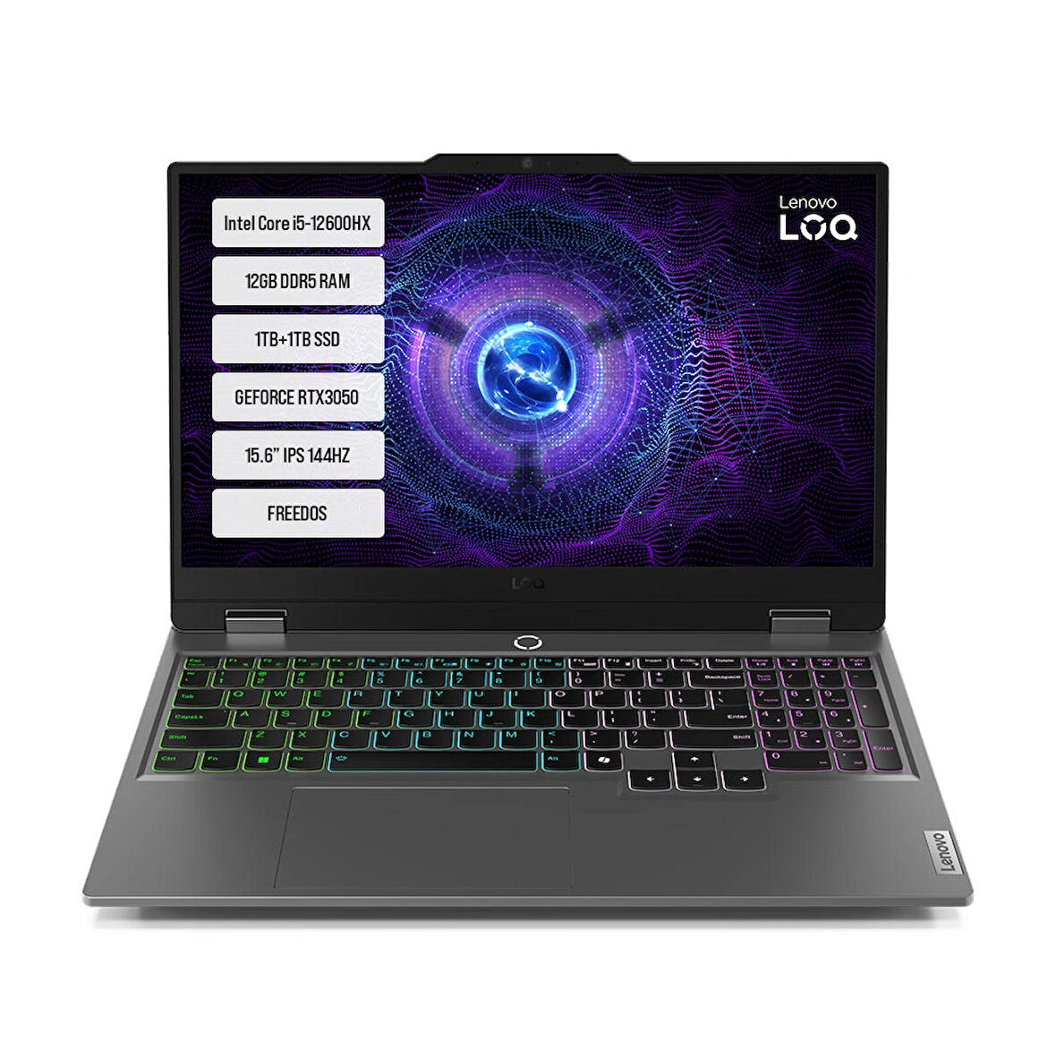 Lenovo LOQ 15IAX9 83GS00PCTR-01 Intel Core i5-12600HX 12GB DDR5 1TB+1TB SSD RTX3050-6GB 95W 15.6" IPS 144HZ FreeDos Taşınabilir Bilgisayar