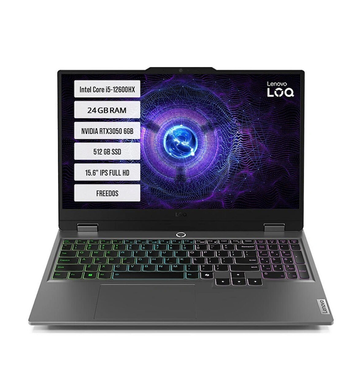 Lenovo LOQ 15IAX9 83GS00PDTR-05 Intel Core i5-12600HX 24GB 512GB SSD RTX3050-6GB 15.6" IPS FreeDos Taşınabilir Bilgisayar