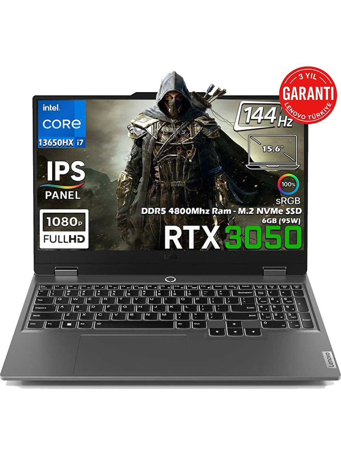 Lenovo LOQ 15IRX9 Intel Core i7 13650HX 12GB 1TB SSD RTX 3050 6GB (95W) 15.6'' 144Hz FHD IPS Panel Freedos Taşınabilir Bilgisayar
