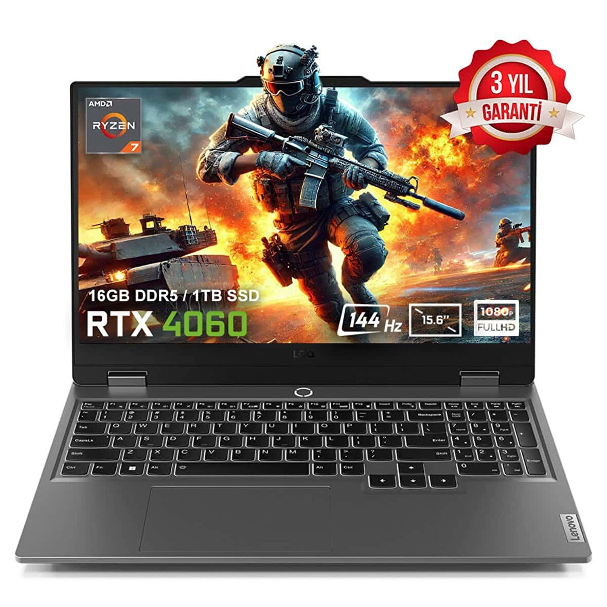 Lenovo LOQ 15ARP9 83JC00FKTRv4 AMD Ryzen 7-7435HS 16GB DDR5 1TB SSD RTX4060 8GB 15.6 inç 144Hz Full HD FreeDos Gaming Laptop