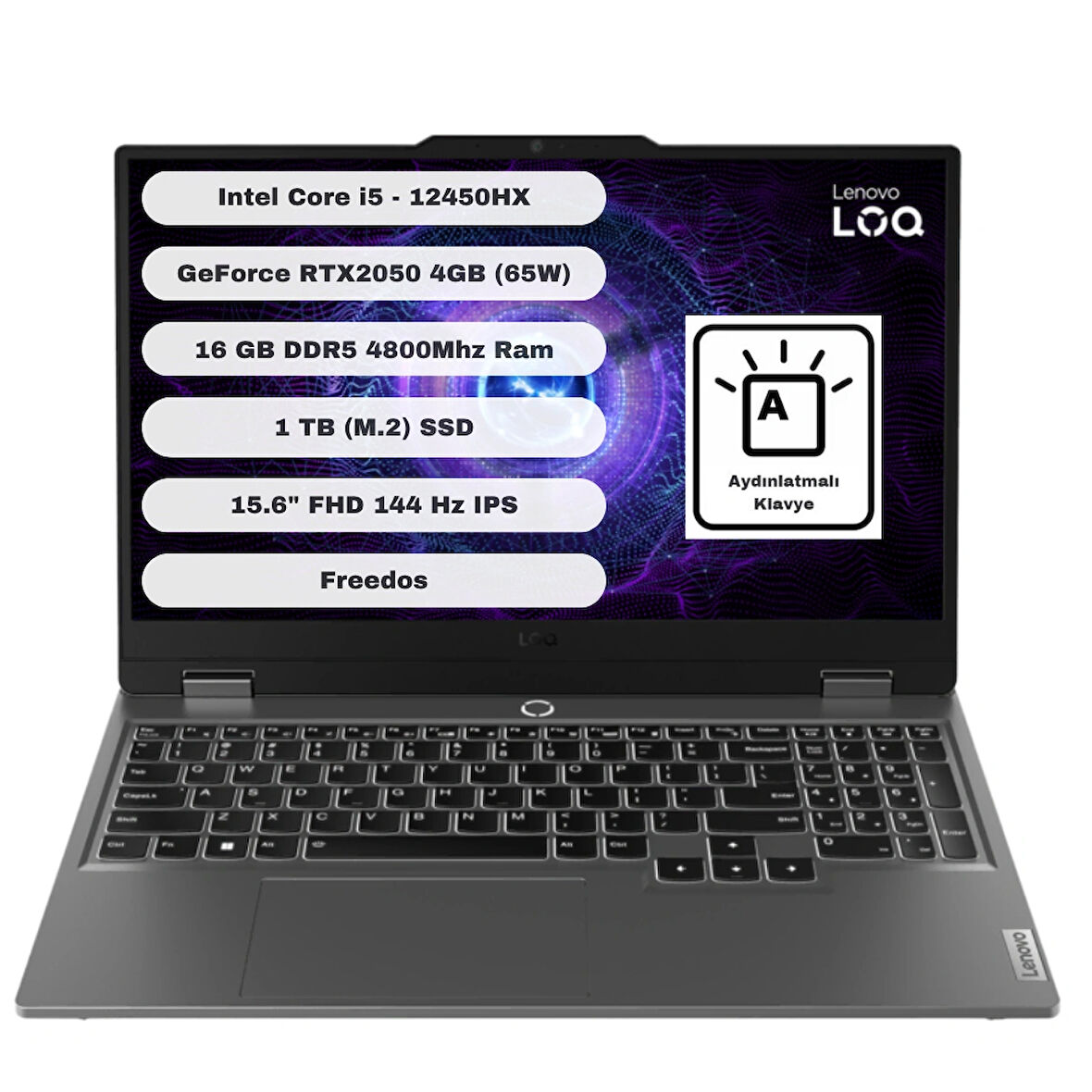 Lenovo LOQ GTI1 15IAX9E Intel Core I5 12450HX 16GB 1TB SSD RTX2050 Freedos 15.6'' Fhd Taşınabilir Bilgisayar 83LK008HTR