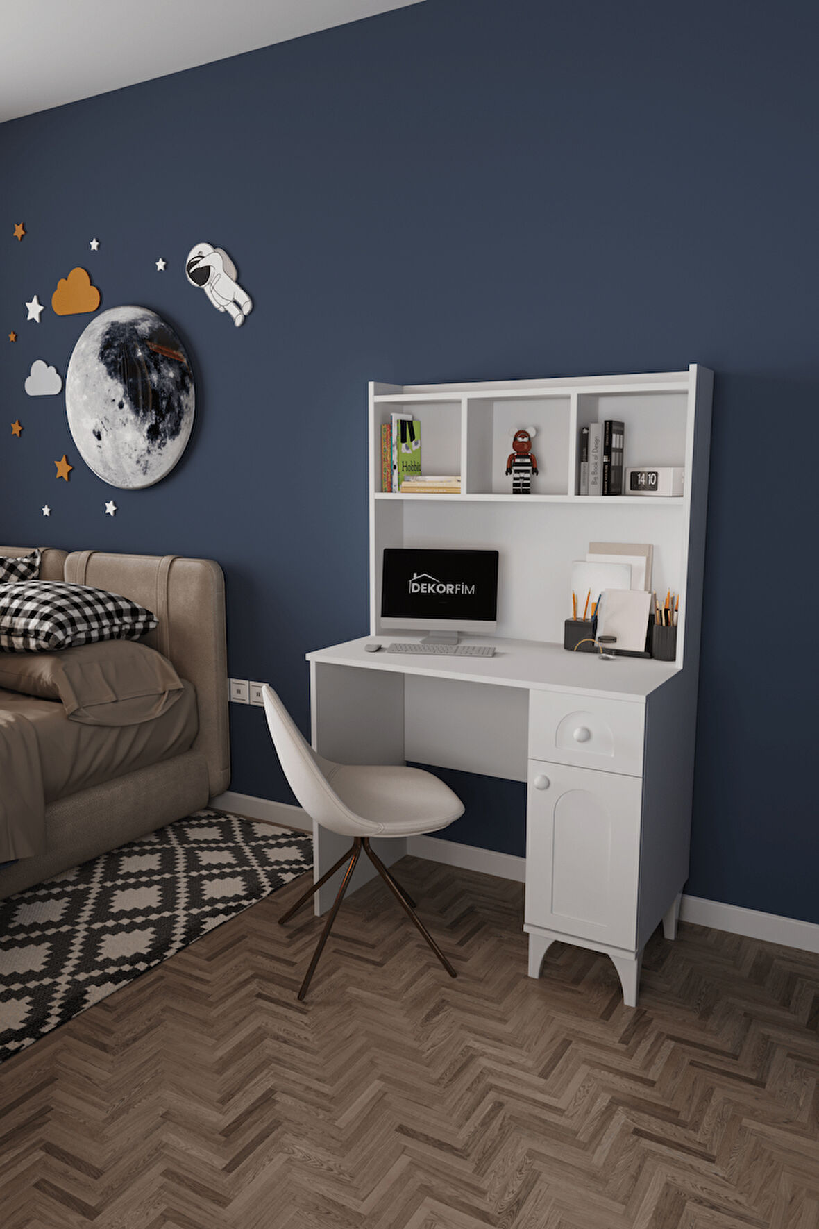 DF09106B Çekmeceli Kapaklı Kitaplıklı Çalışma Masası Bilgisayar Masası