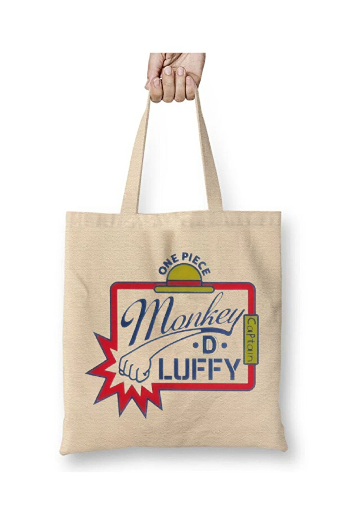 One Piece Luffy Monkeys Beyaz Bez Çanta Uzun Saplı Alışveriş Çantası Plaj Çantası