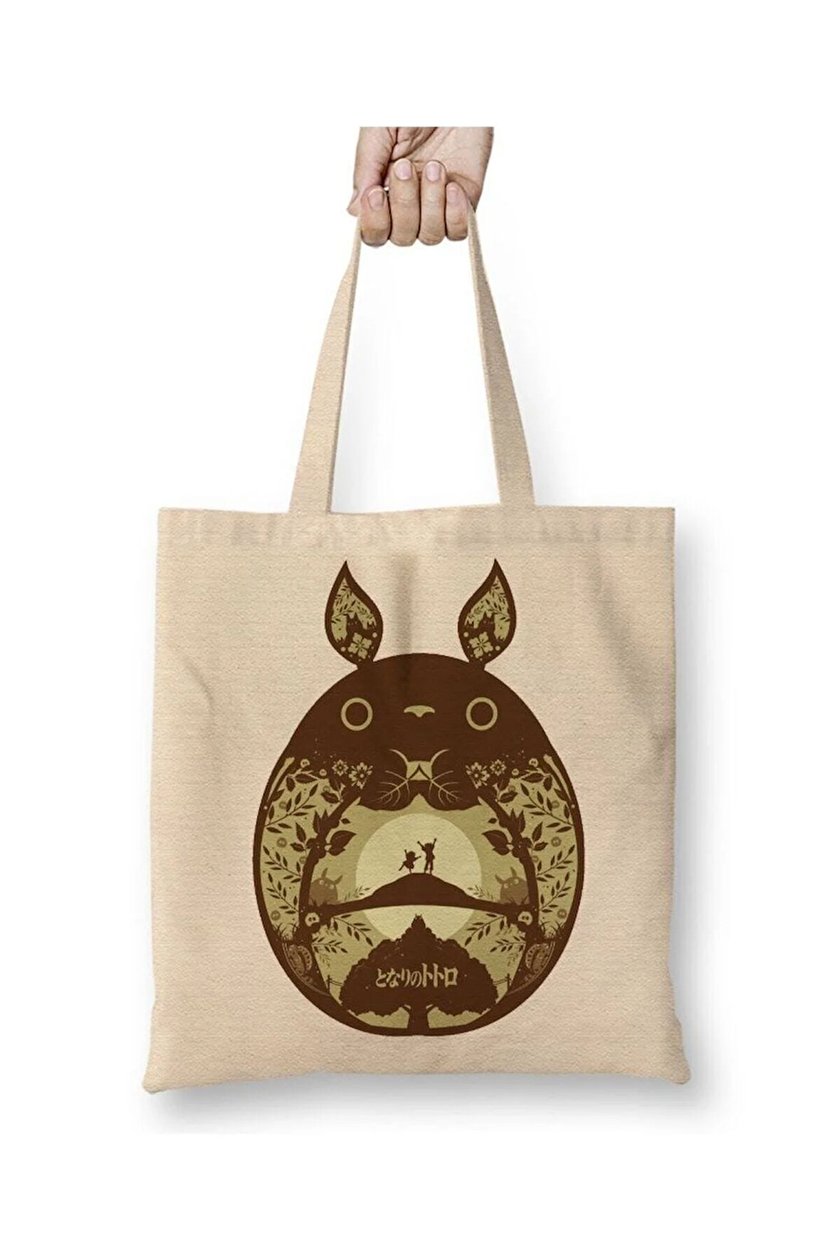 Totoro Anime Beyaz Bez Çanta Uzun Saplı Alışveriş Çantası Plaj Çantası