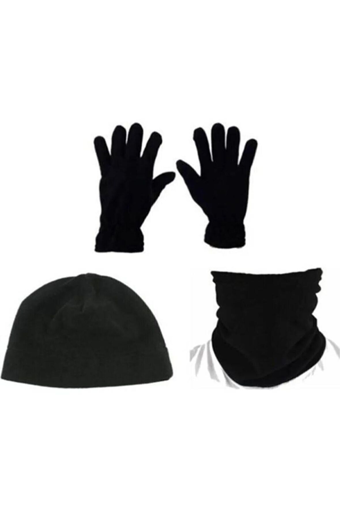 Unisex Siyah Polar Bere Boyunluk Eldiven 3'lü Set