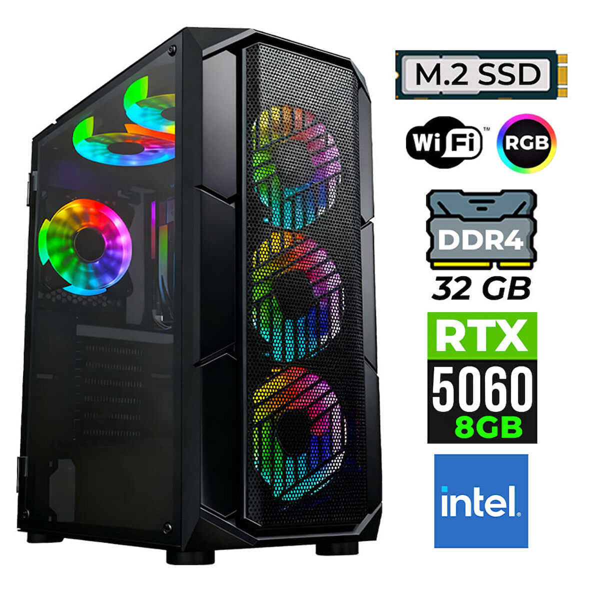 Xaser Neon X160 Intel i3 14100F 32GB Ram 1TB M.2 NVMe SSD 8GB RTX5060 Oyuncu Tavsiye Sistem