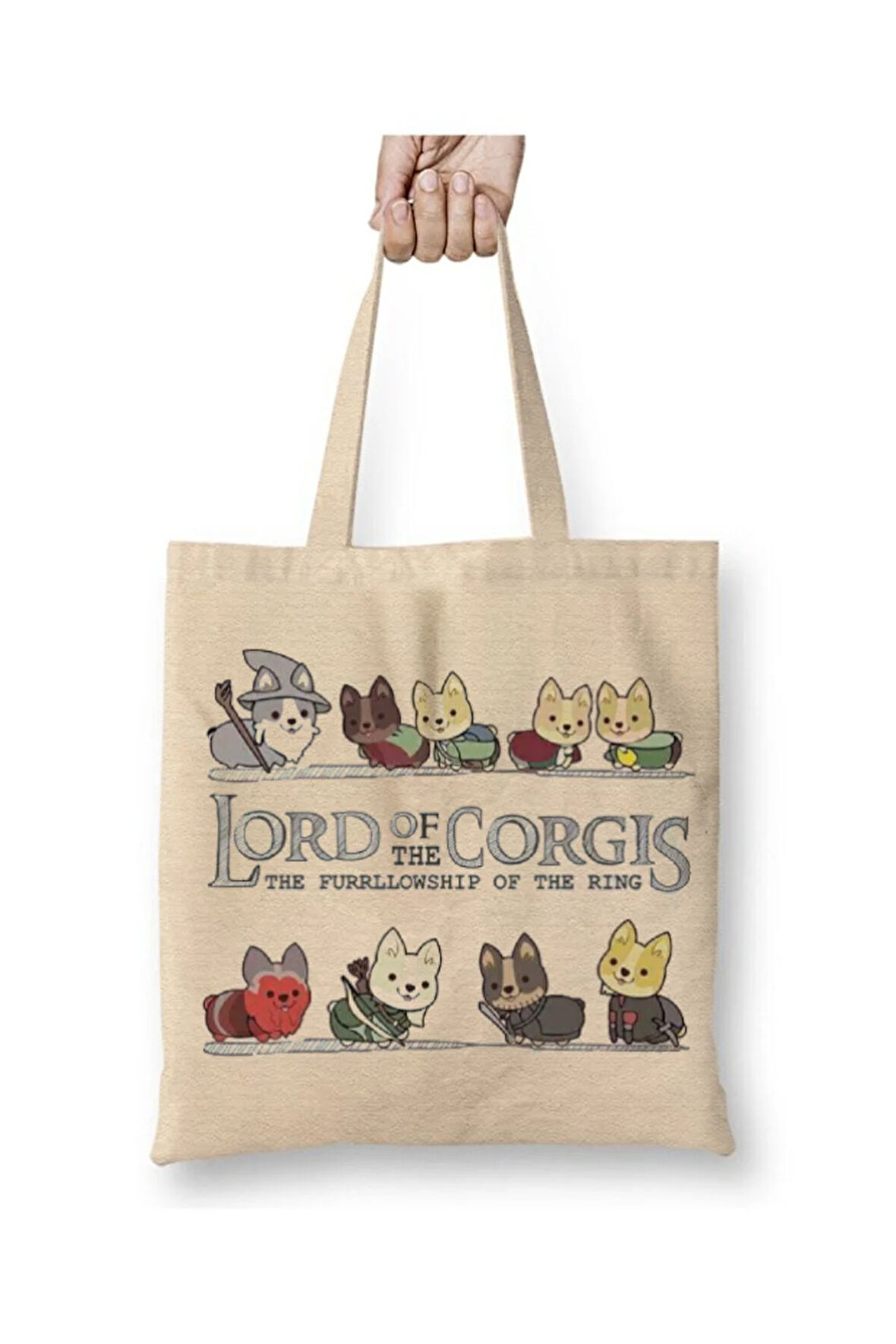 Lord Of The Rings Dogs Corgis Beyaz Bez Çanta Uzun Saplı Alışveriş Çantası Plaj Çantası