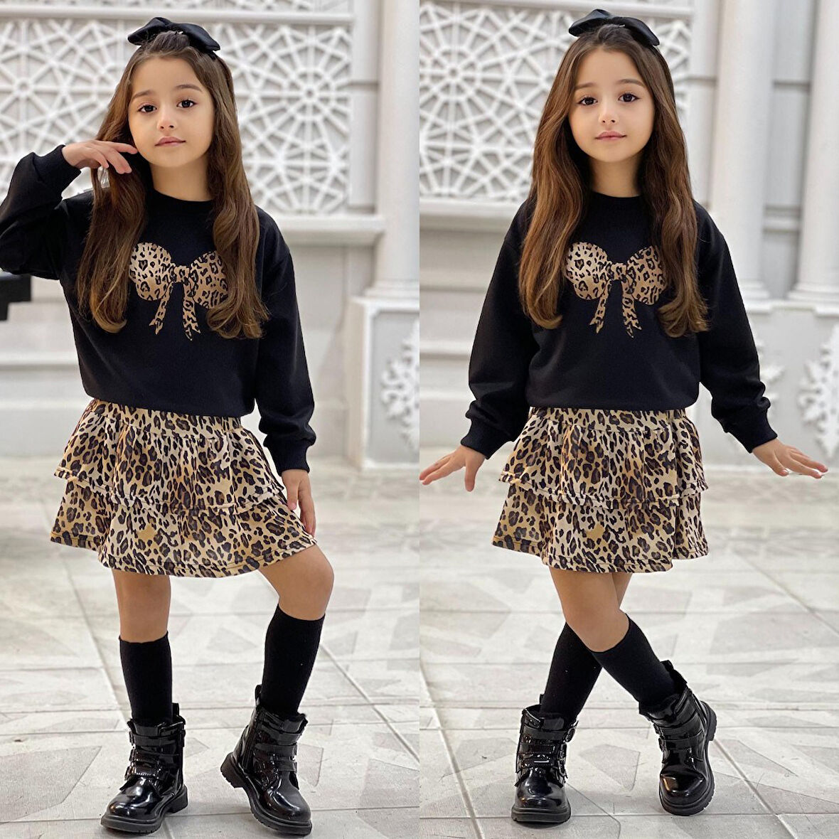 Fiyonk Leopar Etek Kombin