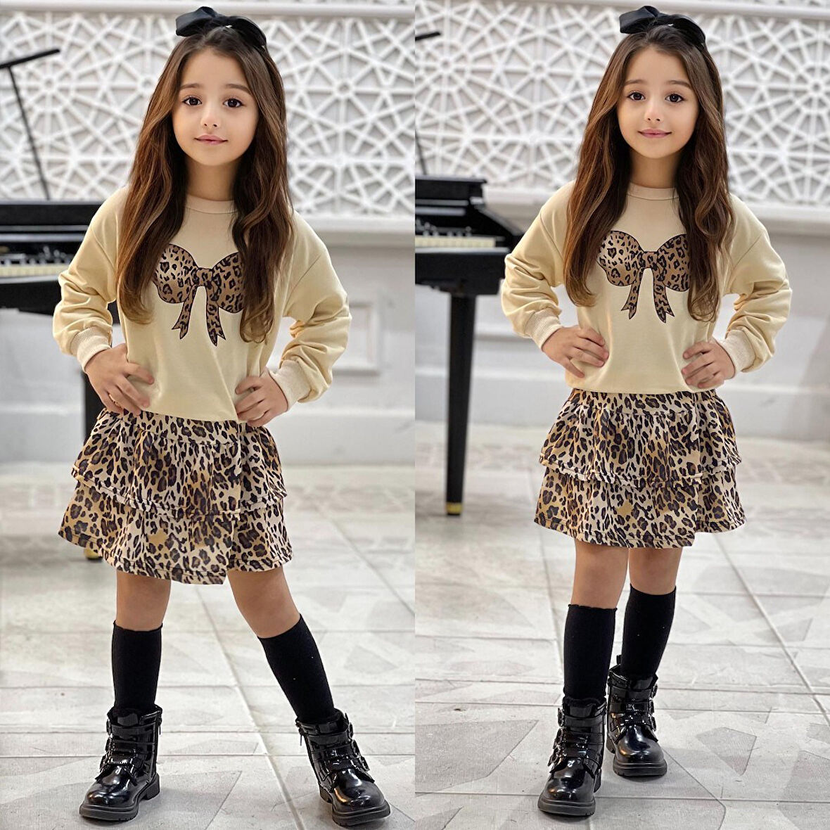 Fiyonk Leopar Etek Kombin