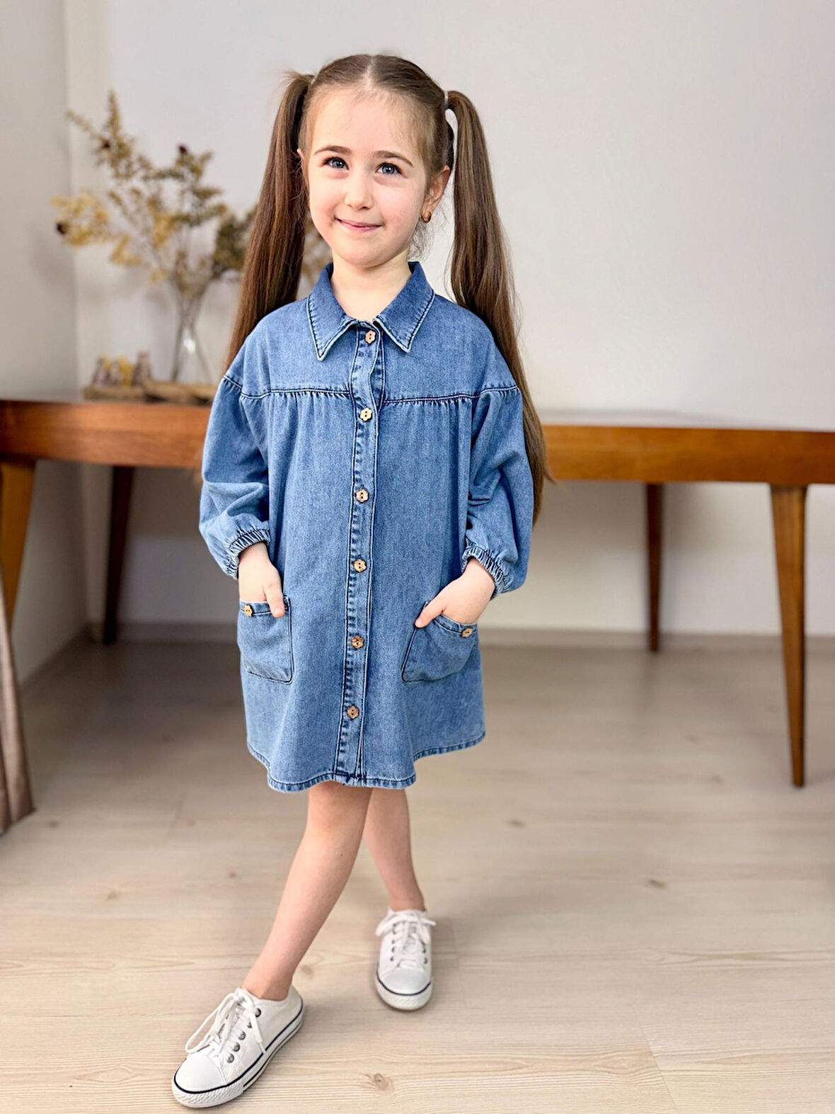 Düğmeli̇ Kot Elbi̇se