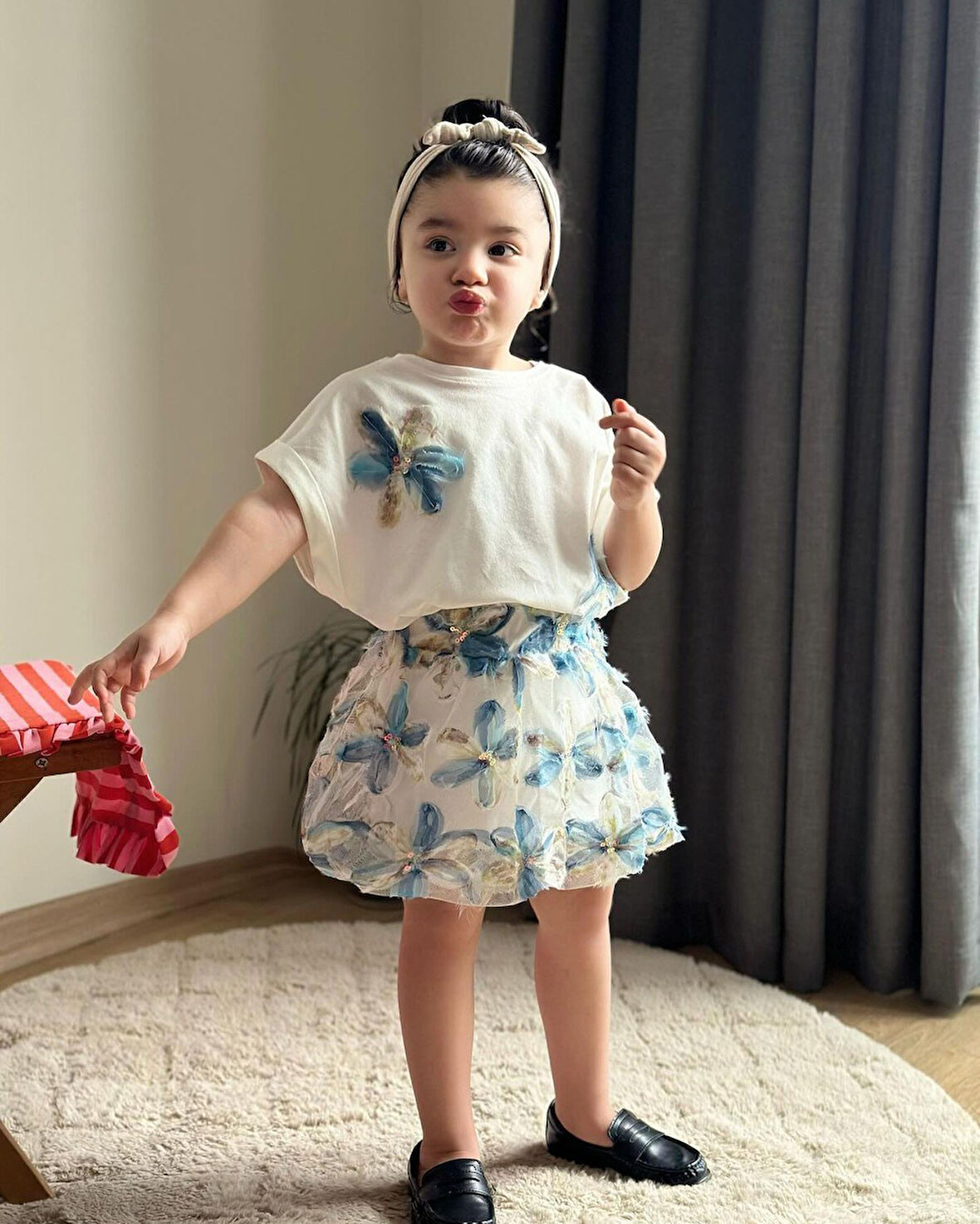 Çiçekli Balon Etekli Kombin