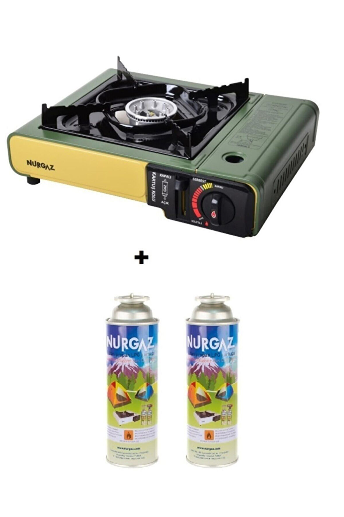 Tekli Portatif Ocak Tüp Haki+2 Adet 220 Gr Kartuş Set