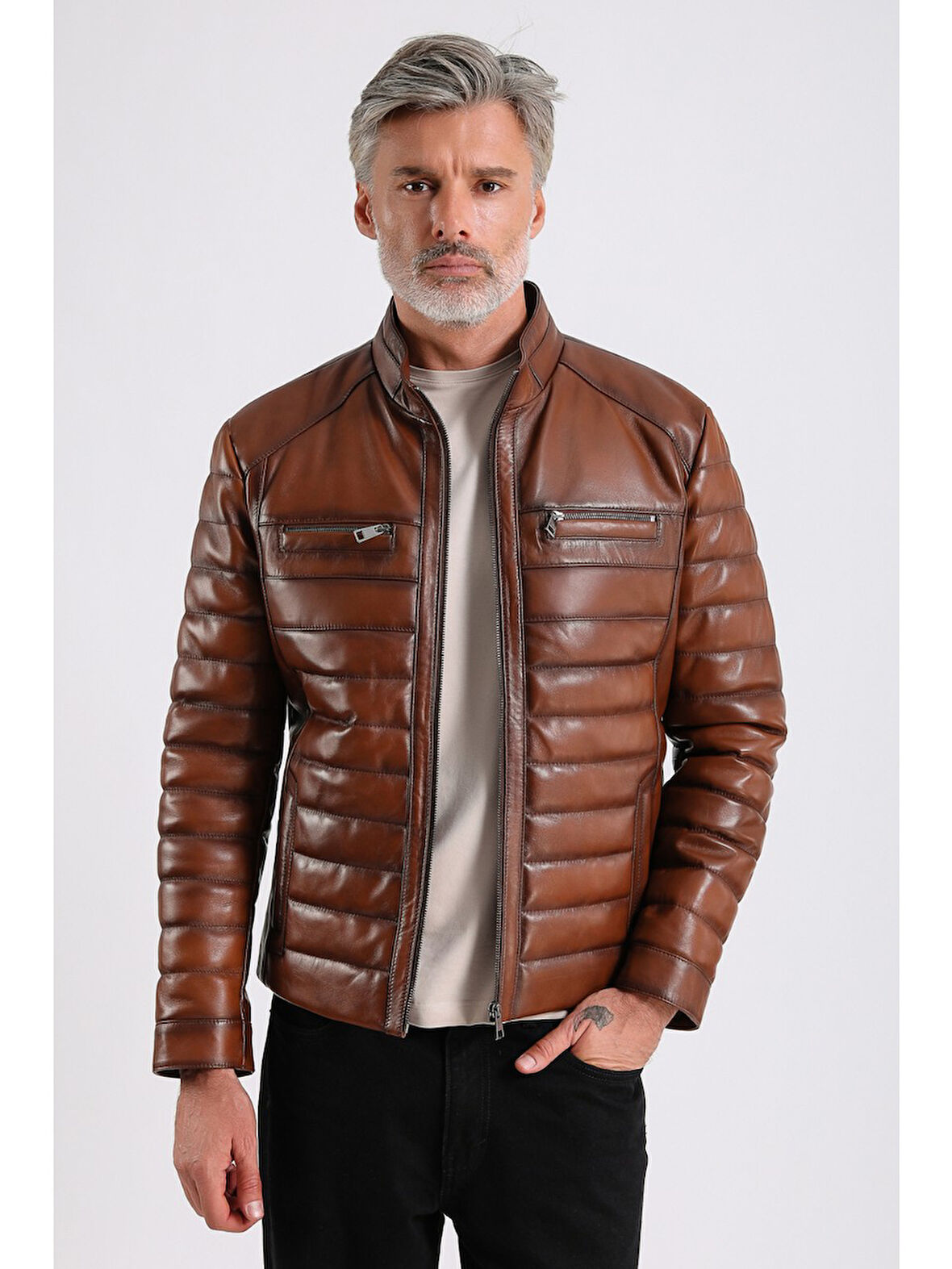 Leandro Erkek Şişme Deri Mont
