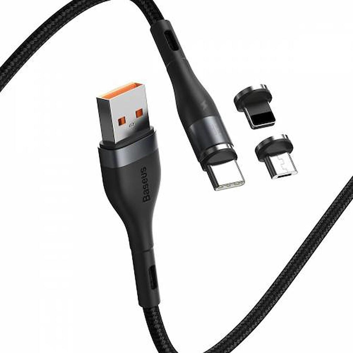 Baseus Mıknatıslı 3 Başlıklı 3A Hızlı Şarj Kablosu iPhone+Type-C+Micro Şarj İphone Huawei Şarjı
