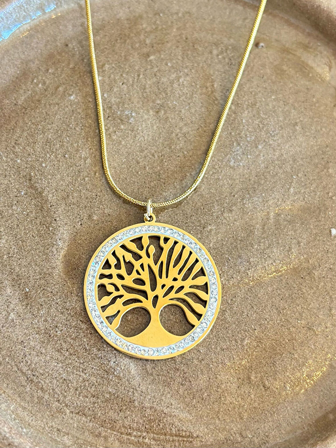 Gold Zirkon Taş Detaylı Hayat Ağacı Yaşam Ağacı Kolye Şık Kadın Kolye