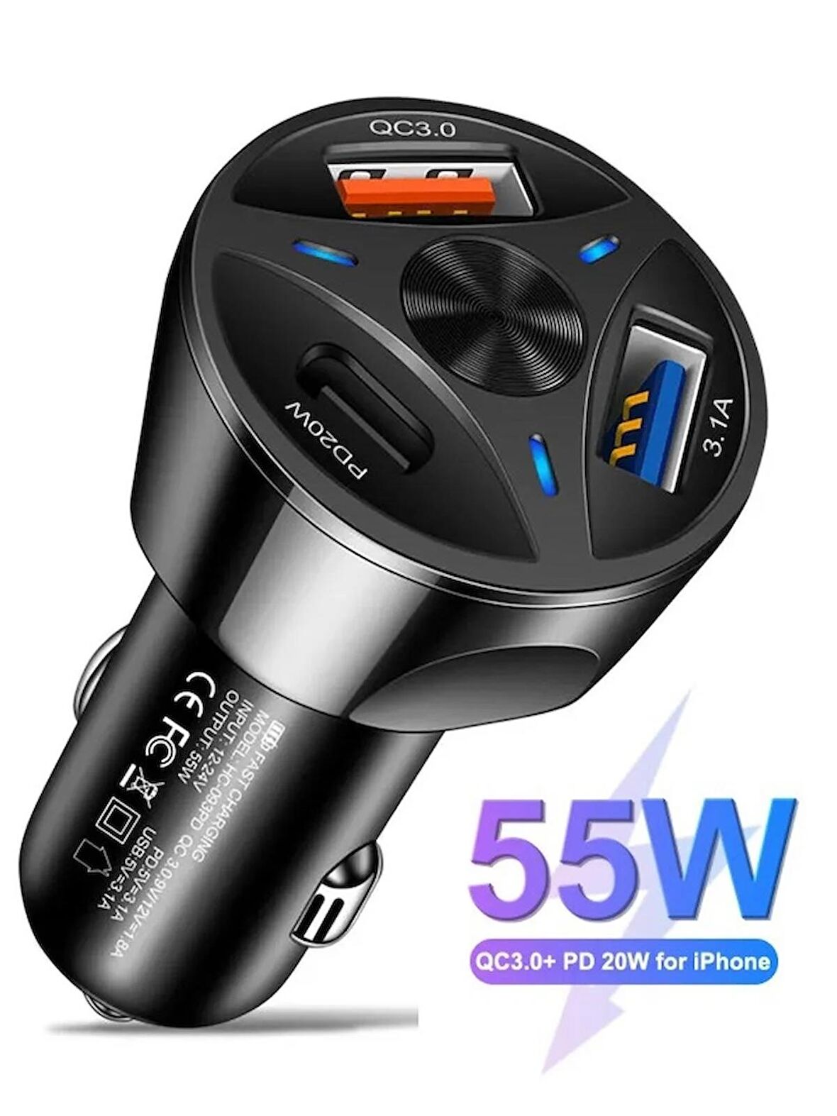 Araç Çakmaklık Hızlı Şarj Aleti 20w Pd Type-c Ve Usb Çıkışlı Iphone Samsung Oppo Xiaomi Uyumlu