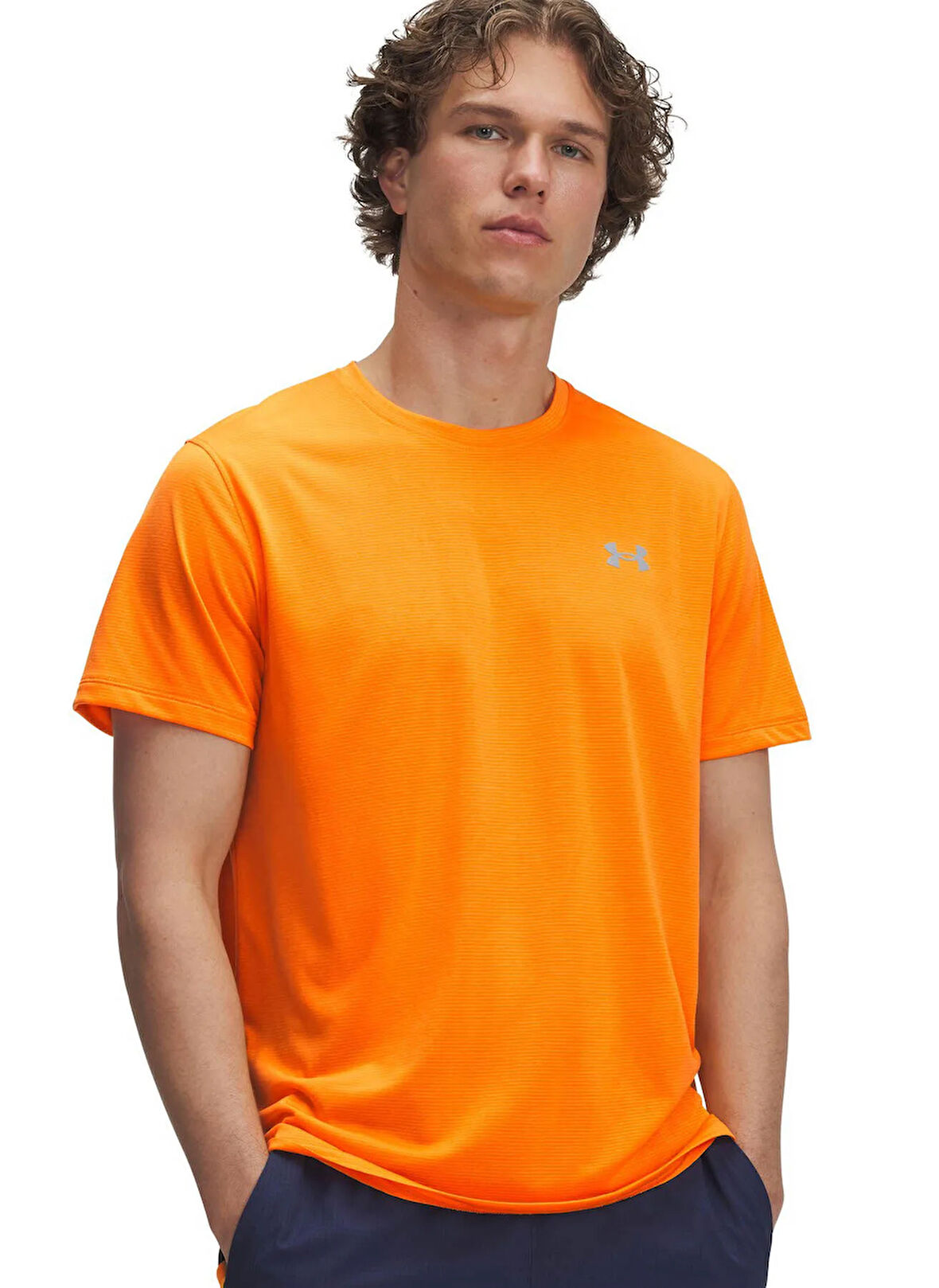 Under Armour 1382582-793-UA LAUNCH SHORTSLEEVE Turuncu Bisiklet Yaka Normal Düz Erkek T-Shirt