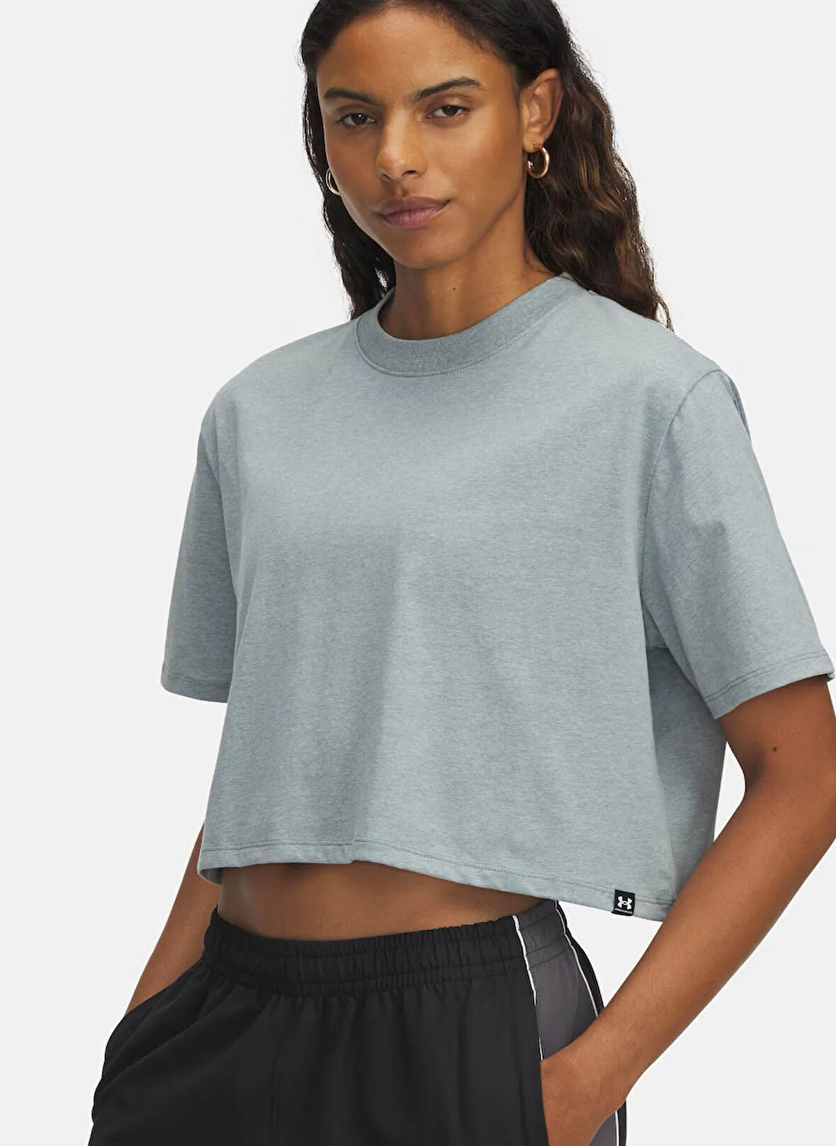 Under Armour 1389721-587-UA Rival SS Mavi Bisiklet Yaka Crop Düz Kadın T-Shirt