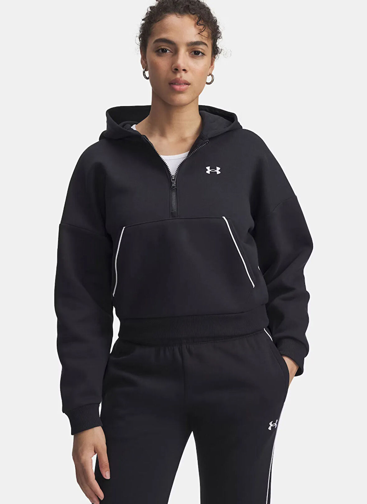 Under Armour 6003707-005-Rival Flc Piped HZ Hood Siyah Fermuarlı Yaka Normal Düz Kadın Sweatshırt