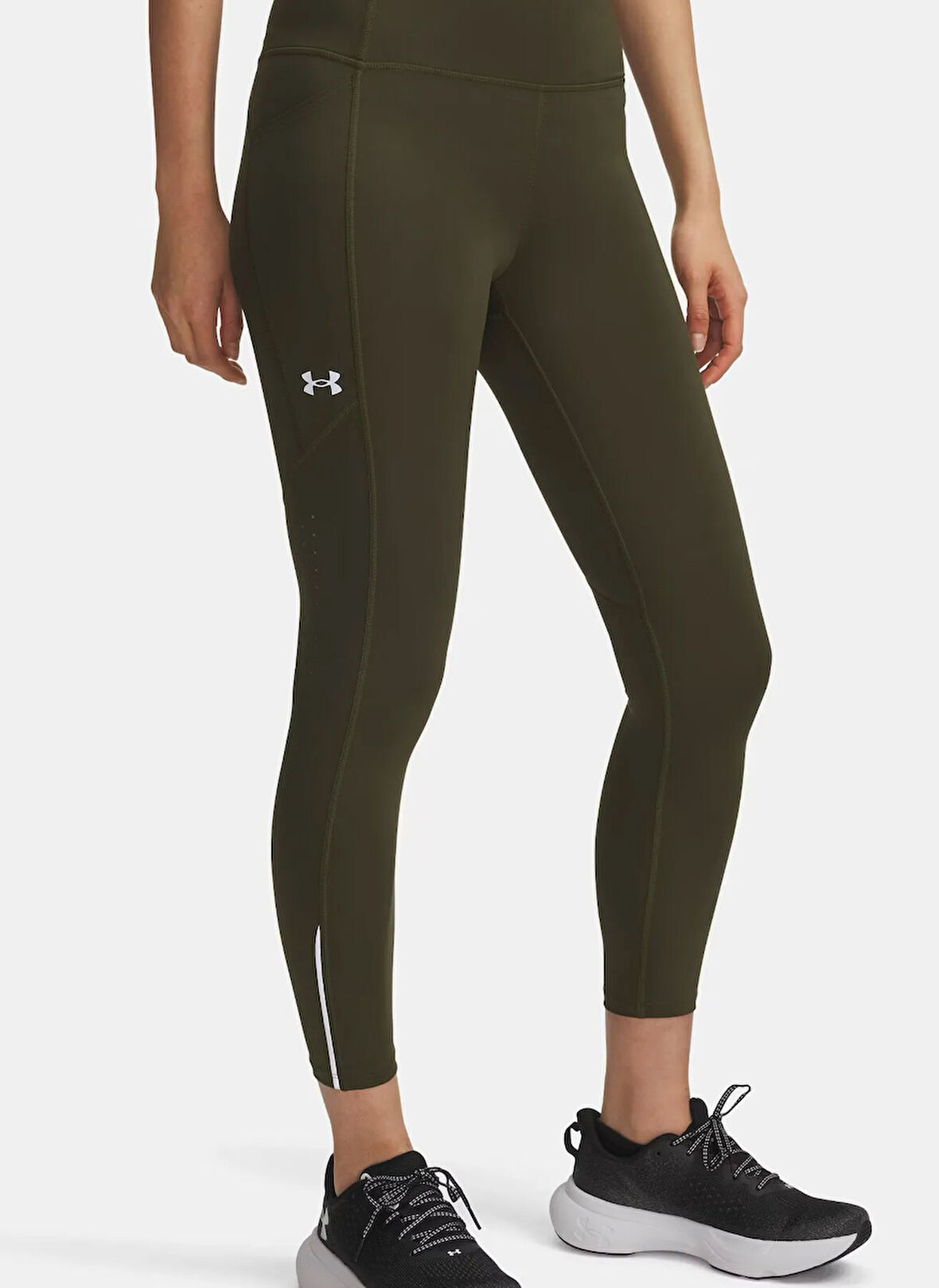 Under Armour 1369771-308-UA Launch Ankle Tights Yeşil Düz Kadın Tayt