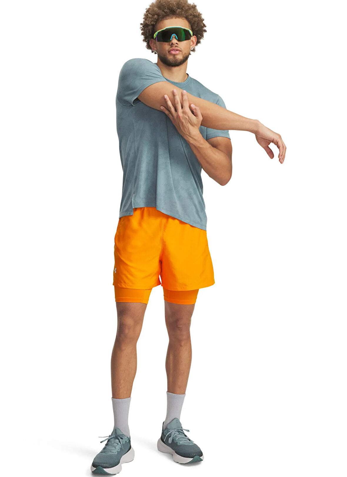 Under Armour 1382640-793-UA LAUNCH 5'' 2-IN-1 Turuncu Lastikli Bel Dar Düz Erkek Şort